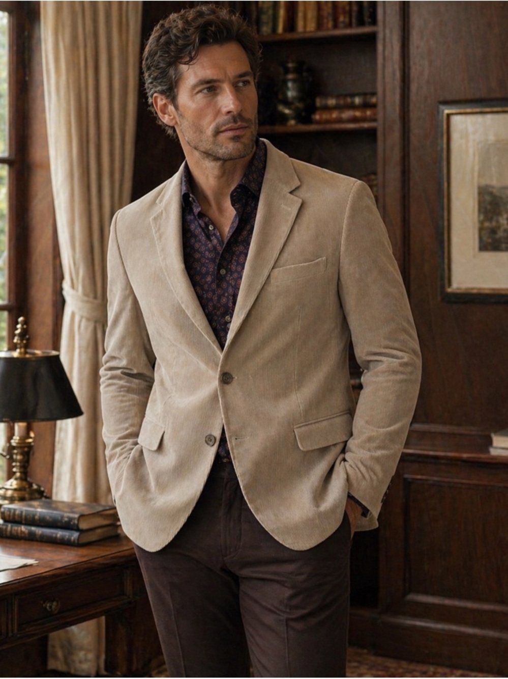 Chaps Men's Tan Corduroy Two-Button Sport Coat